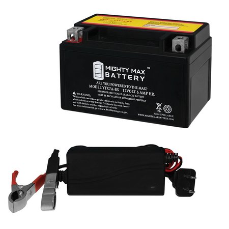 MIGHTY MAX BATTERY YTX7A-BS 12V 6AH Replaces Hyosung XRX125, All Years +12V 1Amp Charger MAX3457289